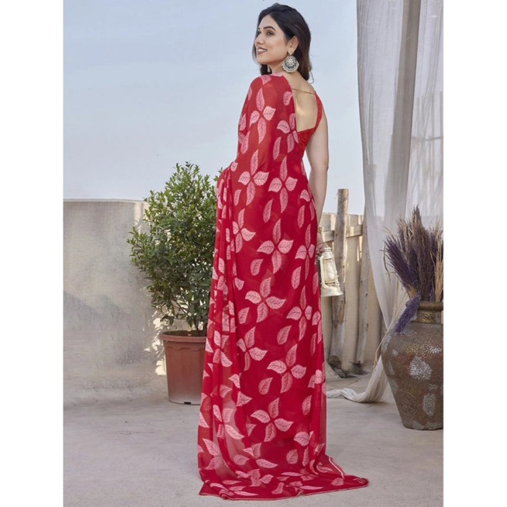 Chiffon Printed Saree With Unstitched Blouse 5.5Mtr (Black)