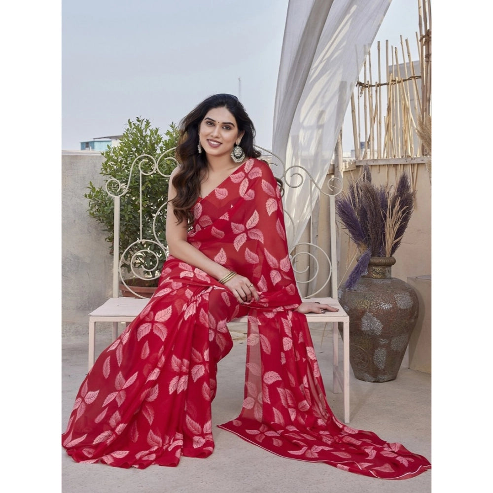 Chiffon Printed Saree With Unstitched Blouse 5.5Mtr (Black)