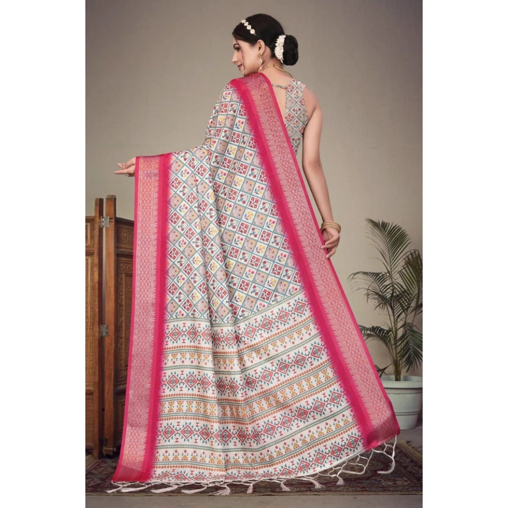 Cotton Silk Printed Saree With Unstitched Blouse 5.5Mtr (Sky Blue)