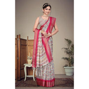 Cotton Silk Printed Saree With Unstitched Blouse 5.5Mtr (Sky Blue)