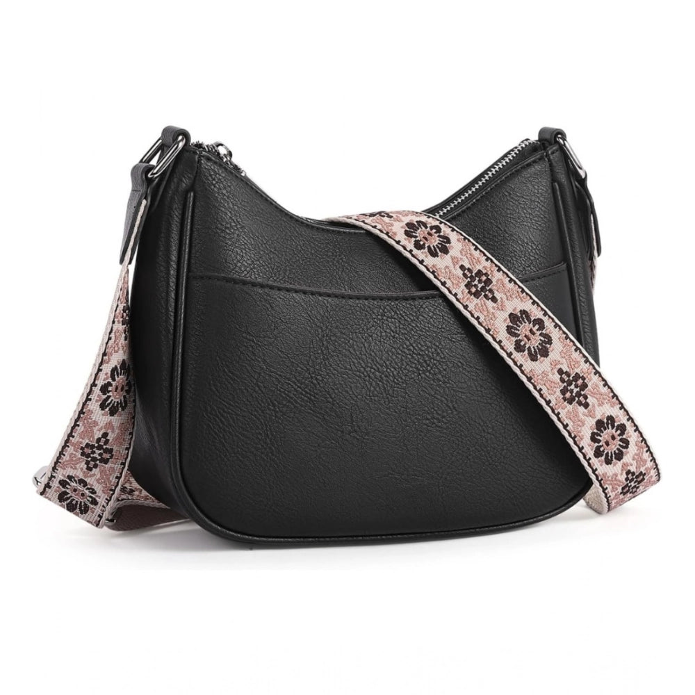 Women's PU Leather Zipper Sling Bag (Beige)