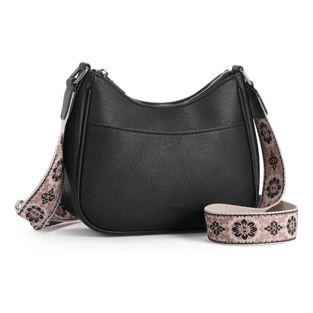 Women's PU Leather Zipper Sling Bag (Beige)