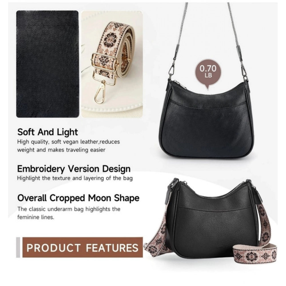 Women's PU Leather Zipper Sling Bag (Beige)