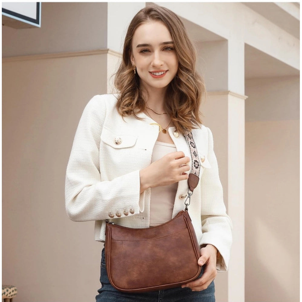Women's PU Leather Zipper Sling Bag (Beige)