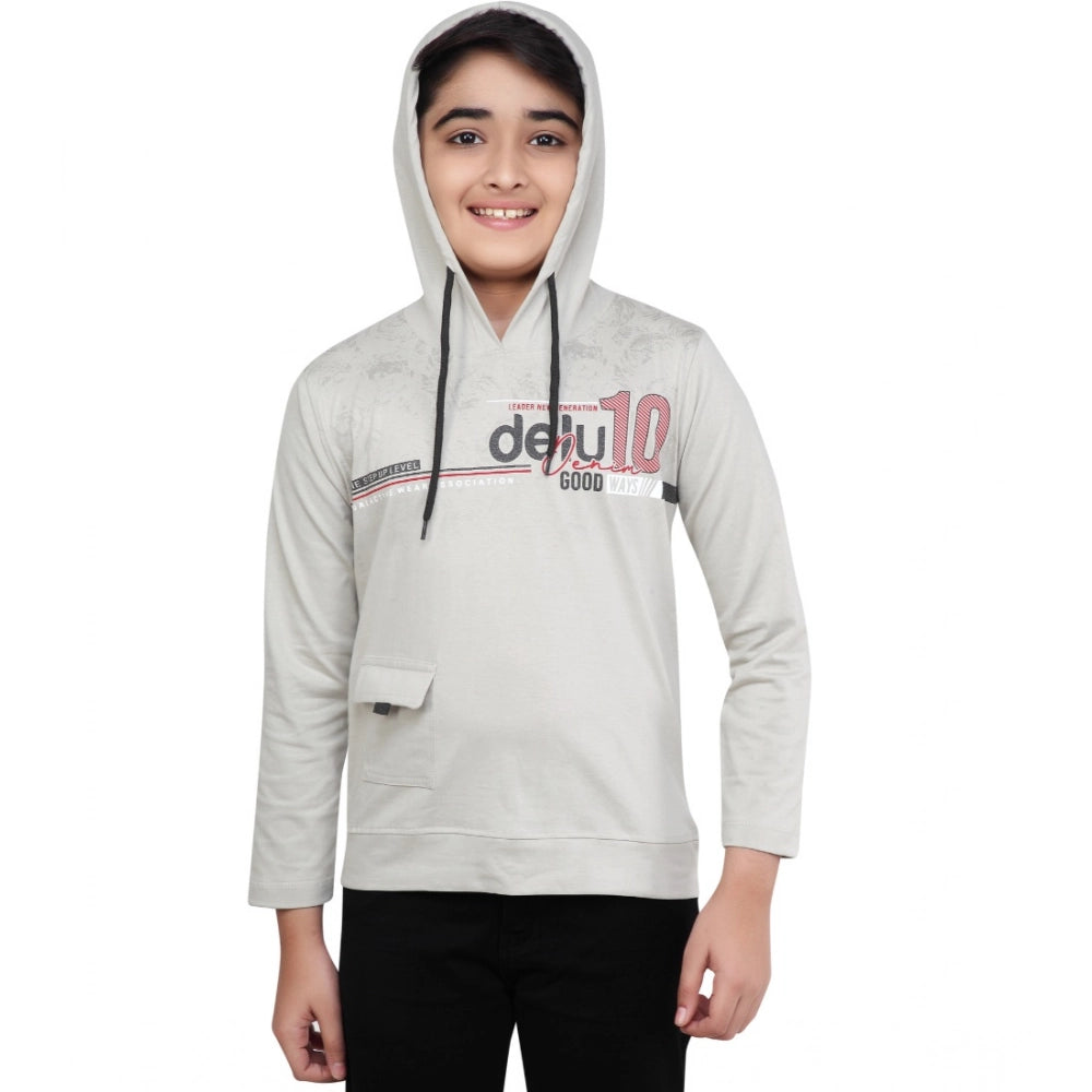 Boy's Cotton Printeded Hooded Neck Hoodies (Brown)