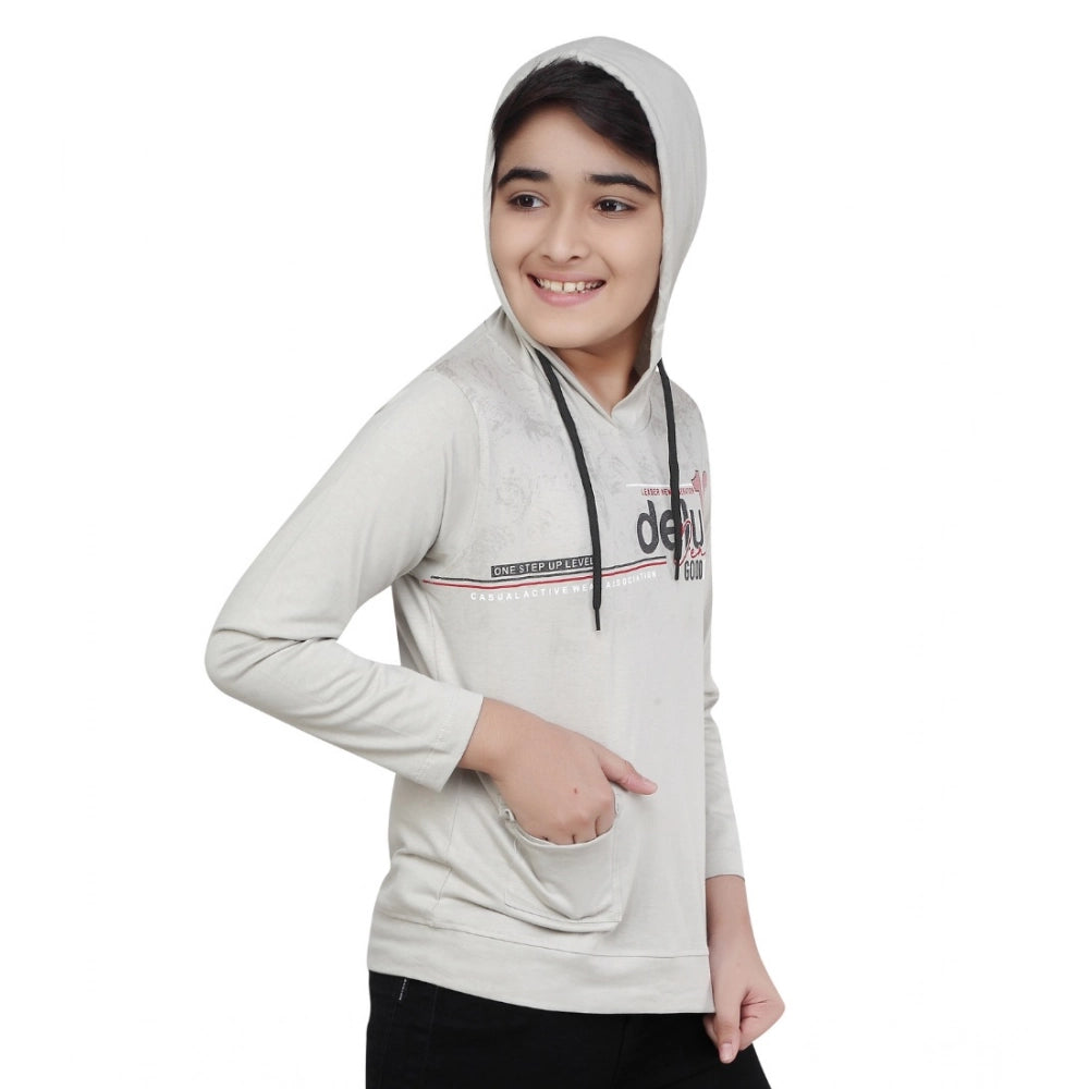 Boy's Cotton Printeded Hooded Neck Hoodies (Brown)