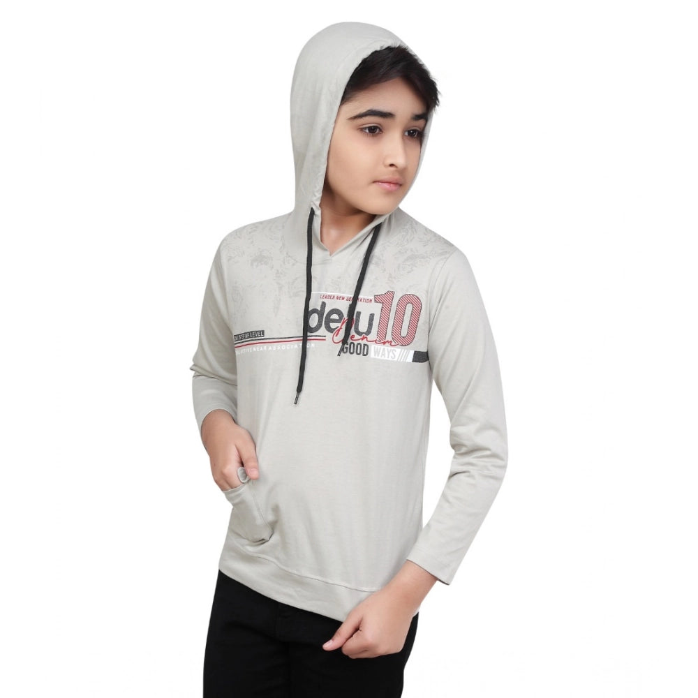 Boy's Cotton Printeded Hooded Neck Hoodies (Brown)