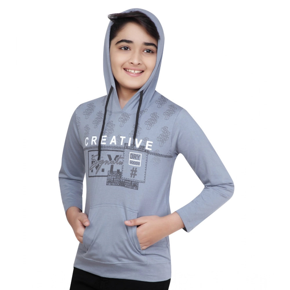 Boy's Cotton Printeded Hooded Neck Hoodies (Brown)