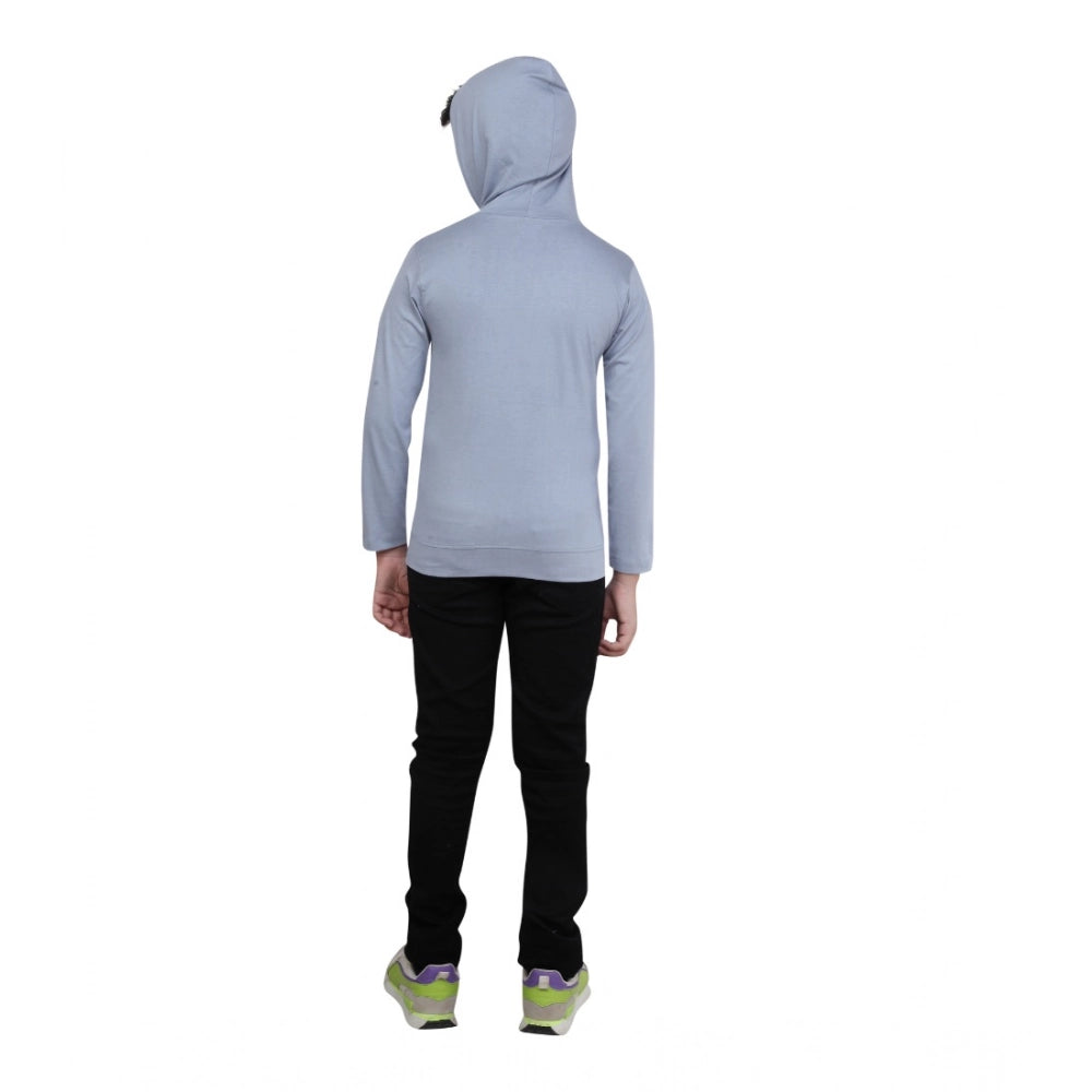 Boy's Cotton Printeded Hooded Neck Hoodies (Brown)