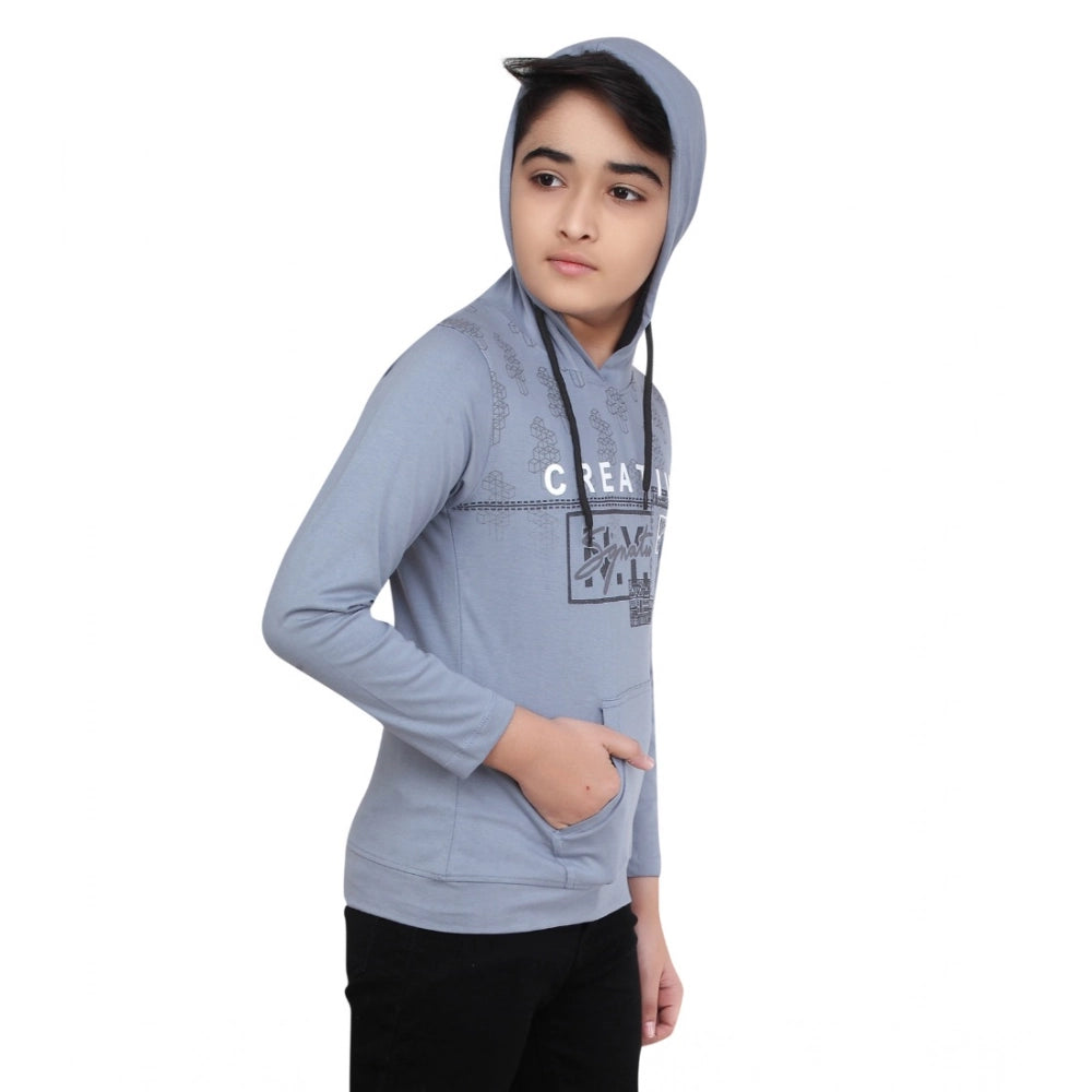 Boy's Cotton Printeded Hooded Neck Hoodies (Brown)