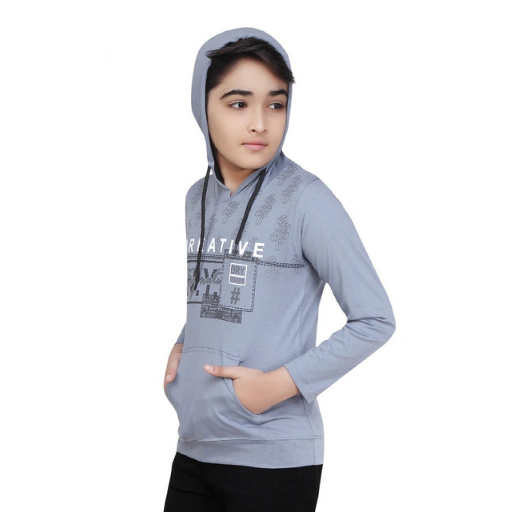 Boy's Cotton Printeded Hooded Neck Hoodies (Brown)