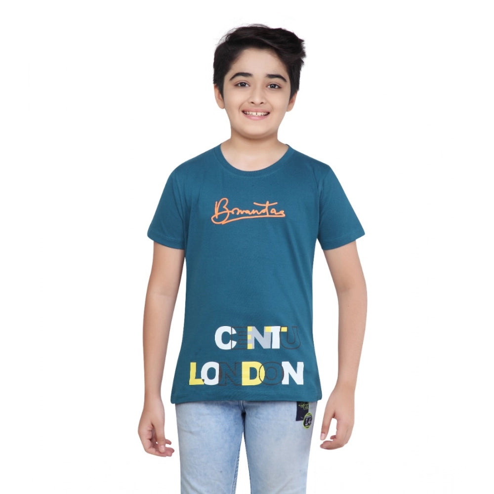 Boy's Cotton Grapic Printed Round Neck T-Shirt (Marron)