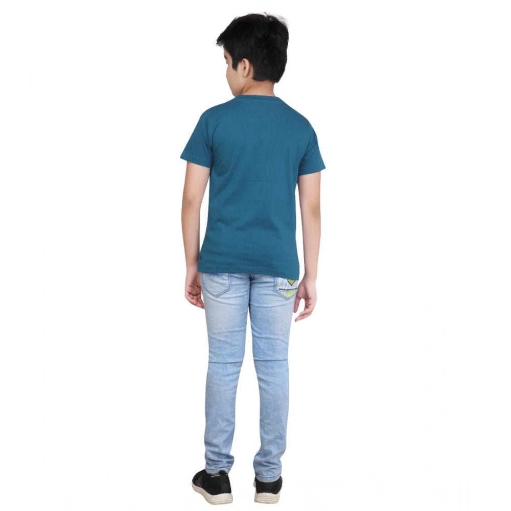Boy's Cotton Grapic Printed Round Neck T-Shirt (Marron)