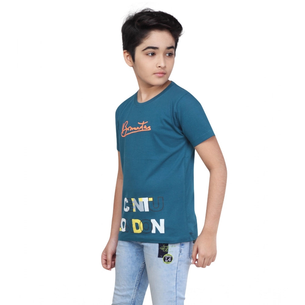 Boy's Cotton Grapic Printed Round Neck T-Shirt (Marron)