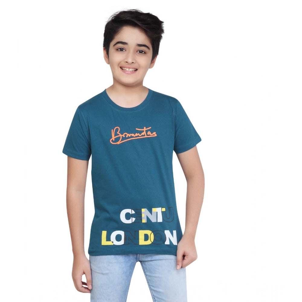 Boy's Cotton Grapic Printed Round Neck T-Shirt (Marron)
