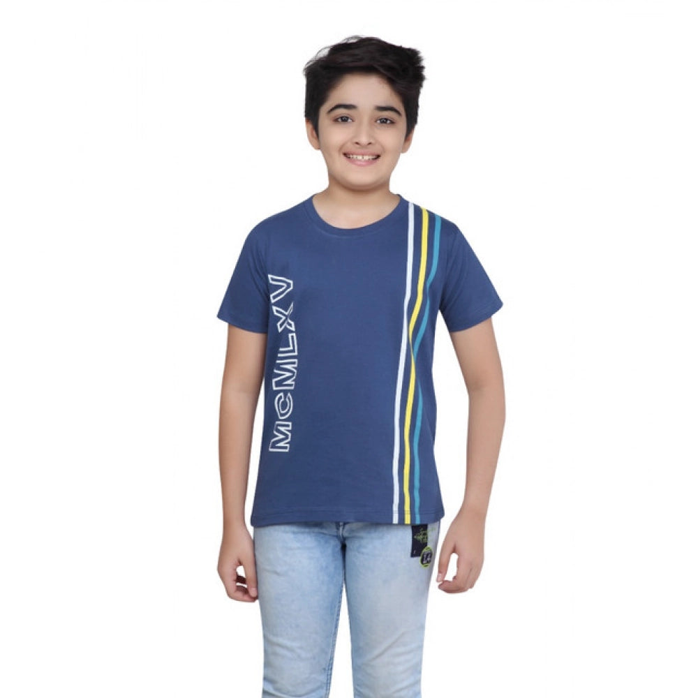 Boy's Cotton Grapic Printed Round Neck T-Shirt (Marron)