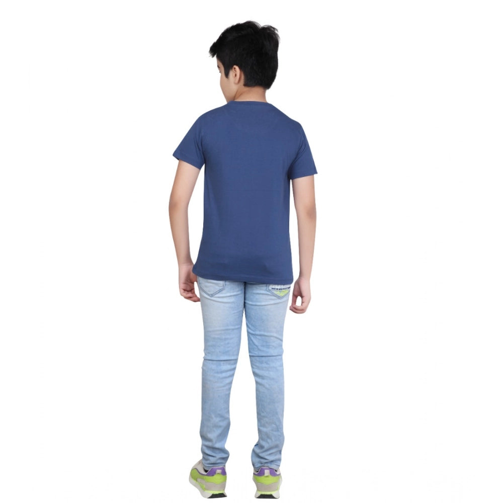 Boy's Cotton Grapic Printed Round Neck T-Shirt (Marron)