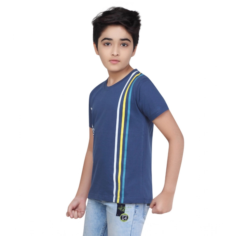 Boy's Cotton Grapic Printed Round Neck T-Shirt (Marron)