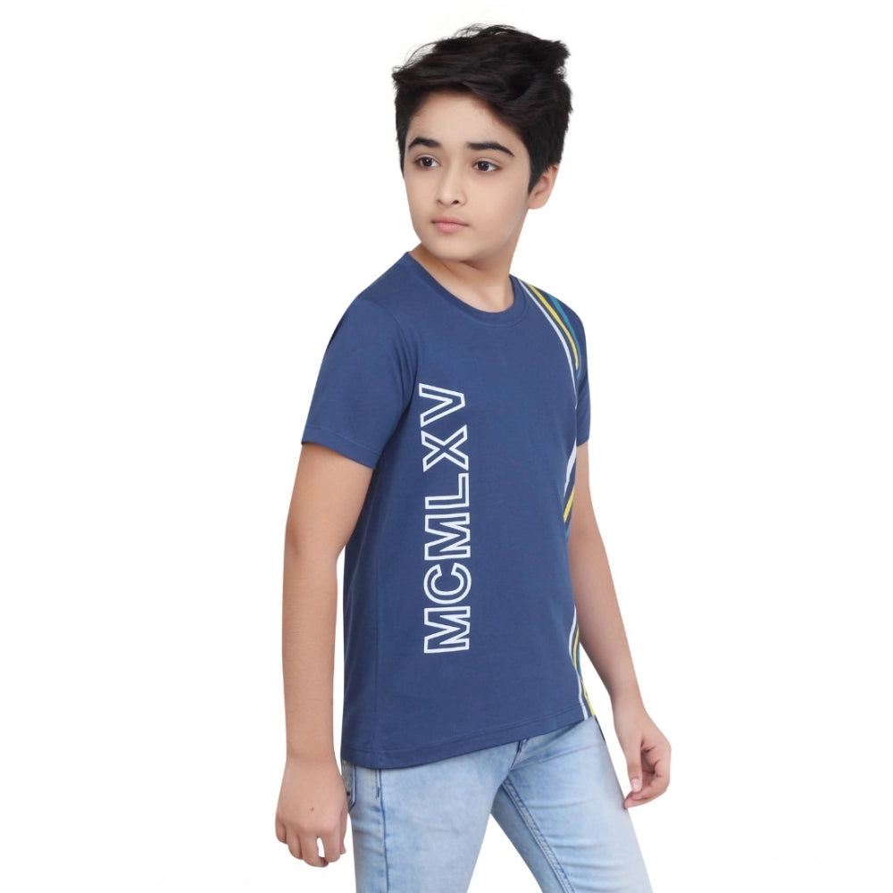 Boy's Cotton Grapic Printed Round Neck T-Shirt (Marron)
