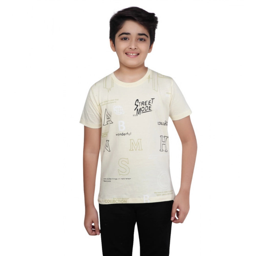 Boy's Cotton Grapic Printed Round Neck T-Shirt (Black)