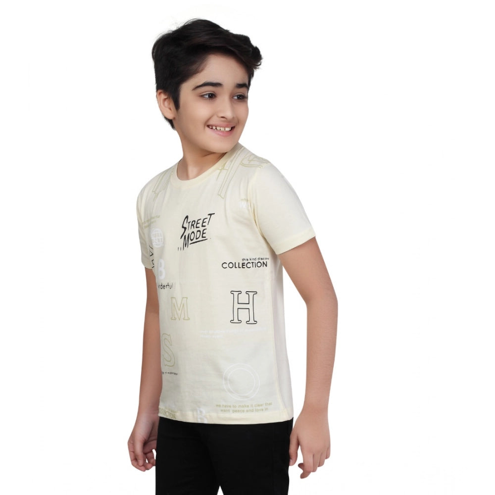 Boy's Cotton Grapic Printed Round Neck T-Shirt (Black)