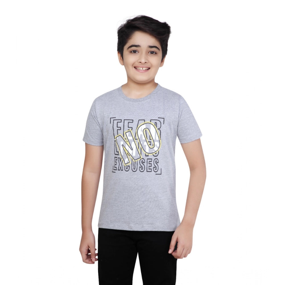 Boy's Cotton Grapic Printed Round Neck T-Shirt (Black)