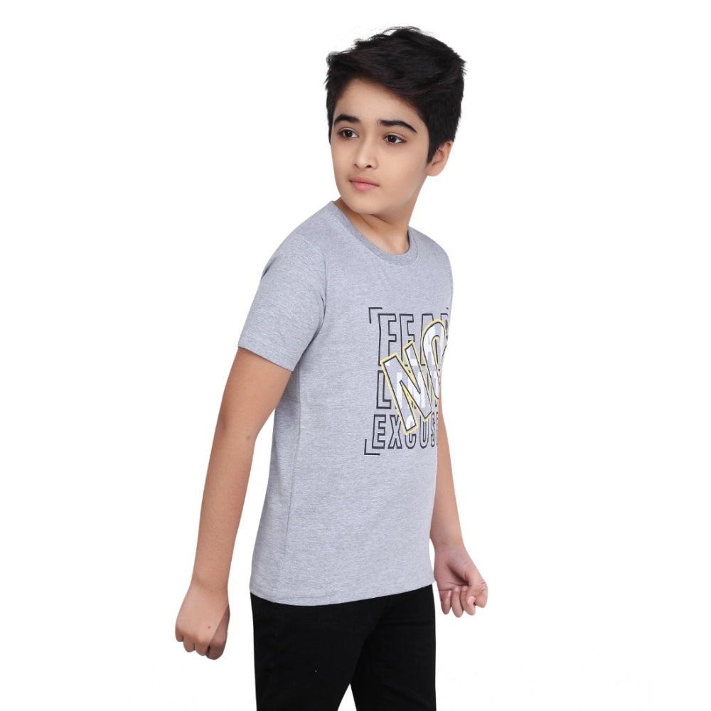 Boy's Cotton Grapic Printed Round Neck T-Shirt (Black)
