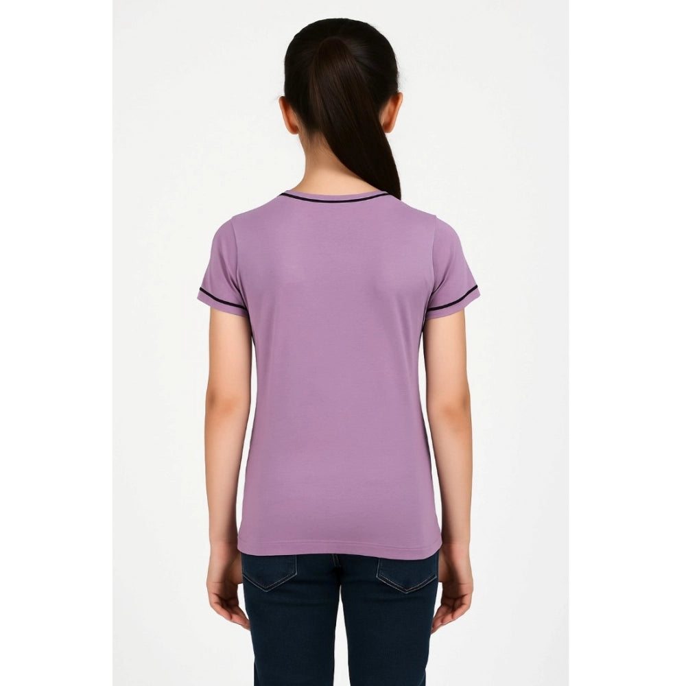 Girl's Cotton Printeded Round Neck T-Shirt (Black)