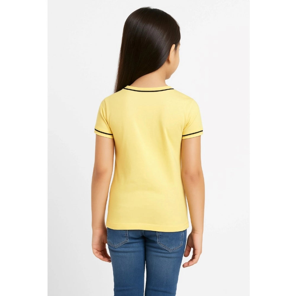 Girl's Cotton Printeded Round Neck T-Shirt (Black)