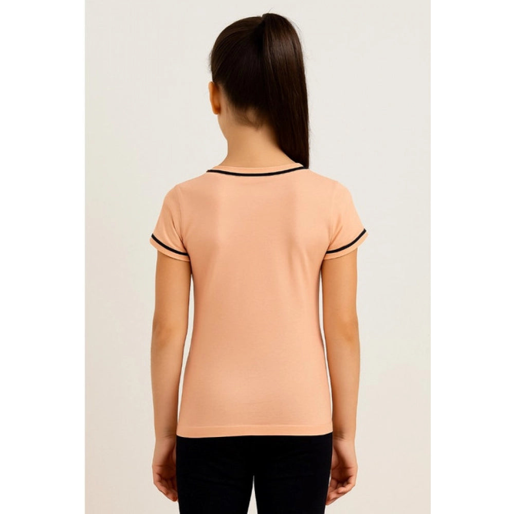 Girl's Cotton Printeded Round Neck T-Shirt (Black)