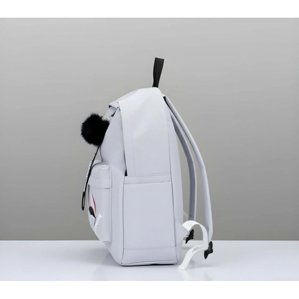 Unisex PU Leather Solid Medium Zipper Backpack (Grey)