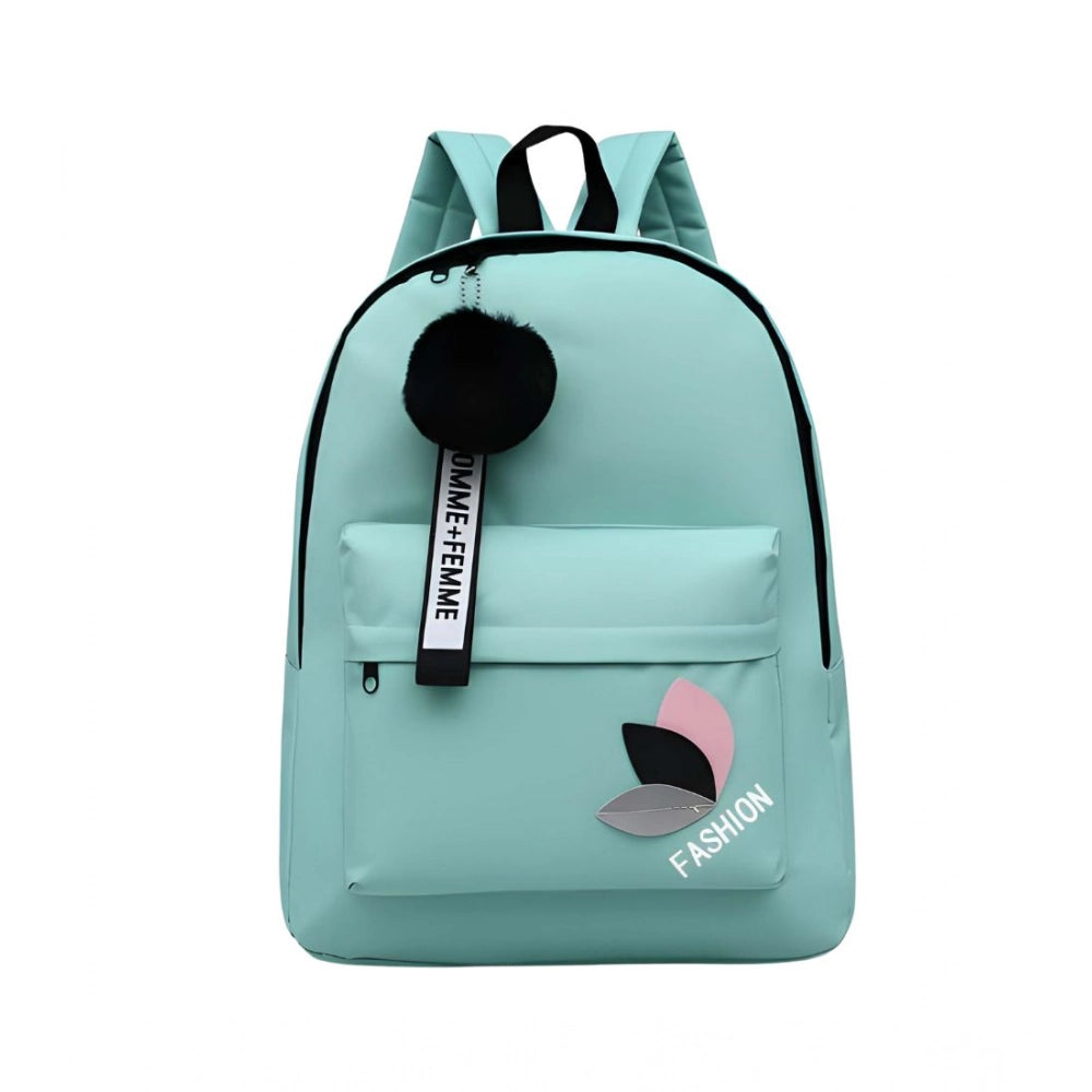 Unisex PU Leather Solid Medium Zipper Backpack (Green)