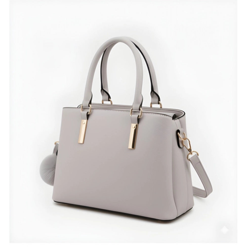 Women's PU Leather Solid Shoulder Zipper Handbag (Grey)