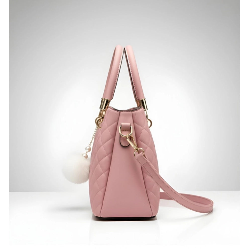Women's PU Leather Solid Shoulder Zipper Handbag (Pink)