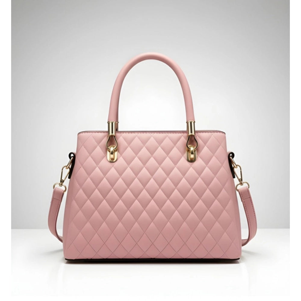 Women's PU Leather Solid Shoulder Zipper Handbag (Pink)