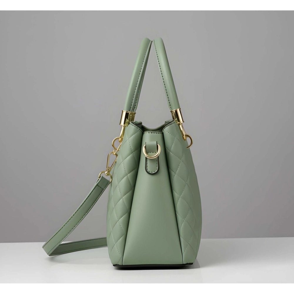 Women's PU Leather Solid Shoulder Zipper Handbag (Green)
