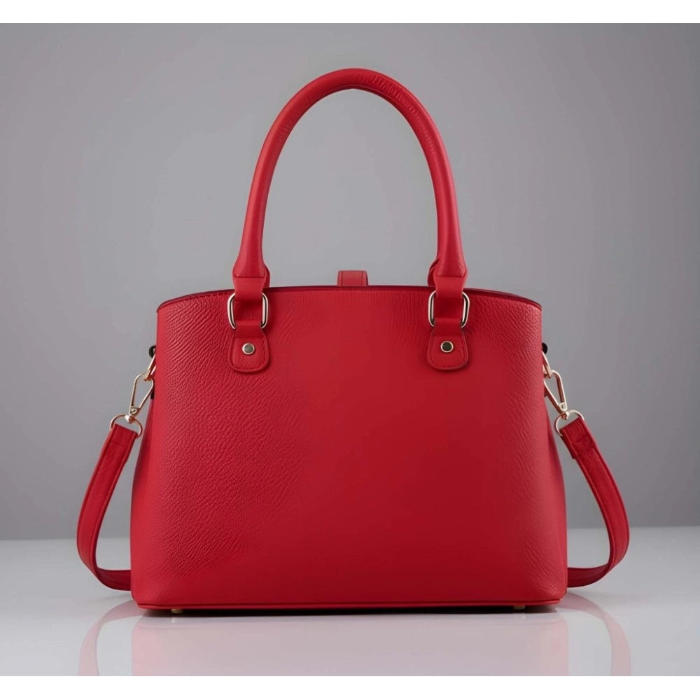 Women's PU Leather Solid Shoulder Zipper Handbag (Red)