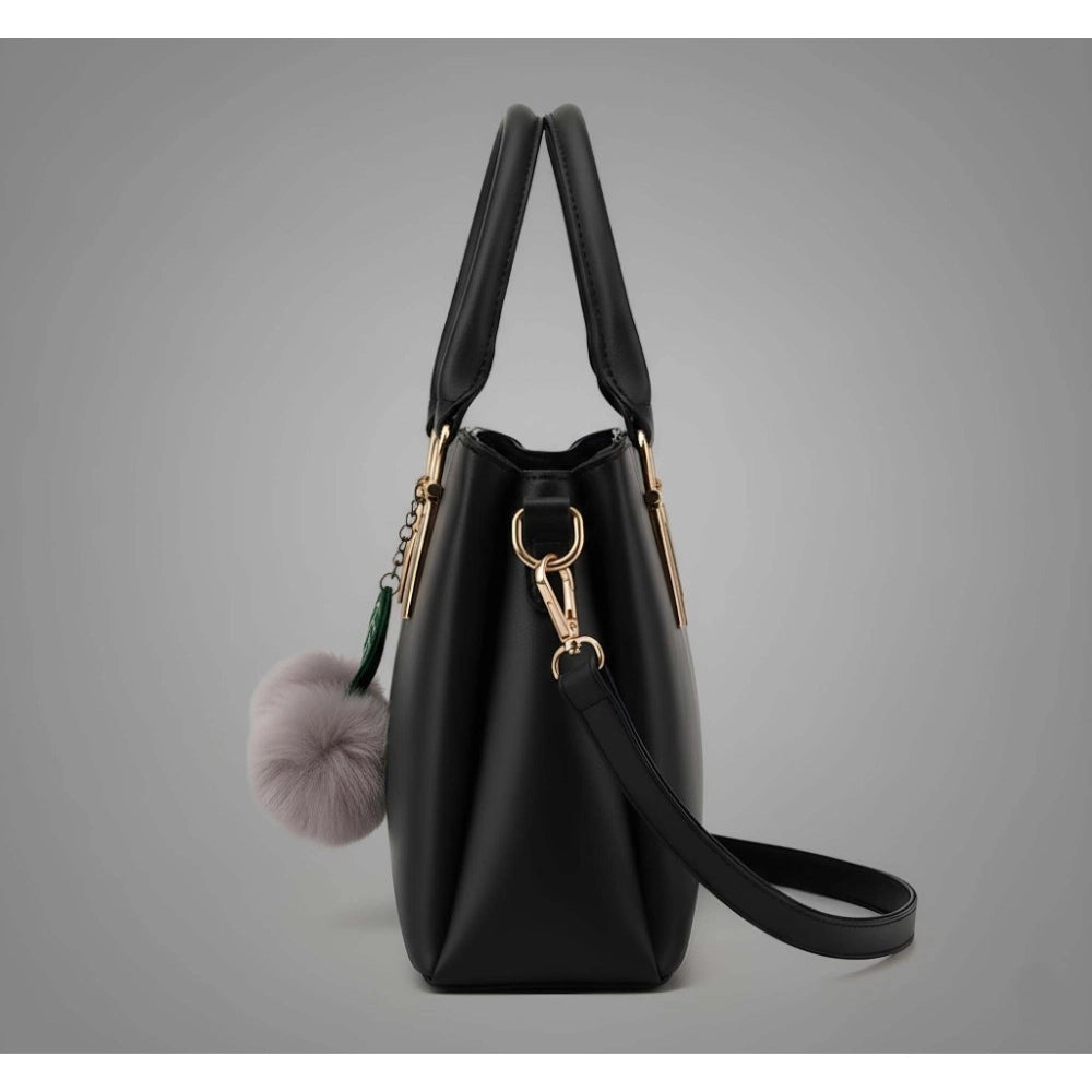 Women's PU Leather Solid Shoulder Zipper Handbag (Black)