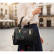 Women's PU Leather Solid Shoulder Zipper Handbag (Black)