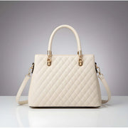 PU Leather Solid Shoulder Zipper Handbag (Cream)