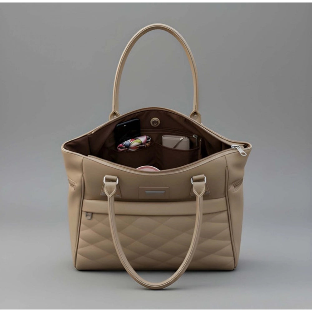 PU Leather Solid Shoulder Zipper Handbag (Cream)