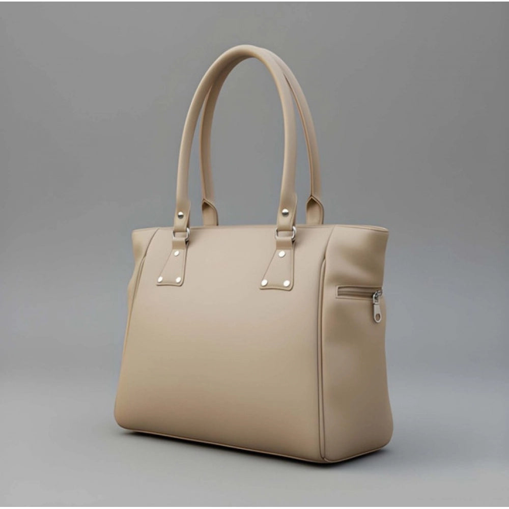 PU Leather Solid Shoulder Zipper Handbag (Cream)