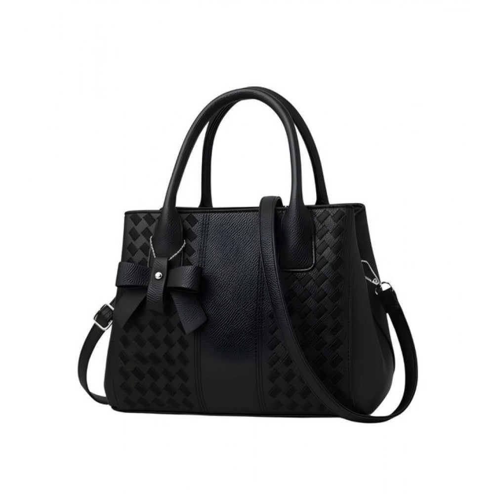 Women's PU Leather Solid Shoulder Zipper Handbag (Black)