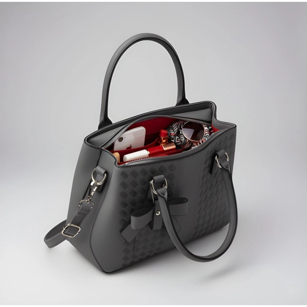 Women's PU Leather Solid Shoulder Zipper Handbag (Black)