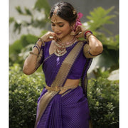 Banarasi Silk Printed Saree With Unstitched Blouse 5.5Mtr (Purple)