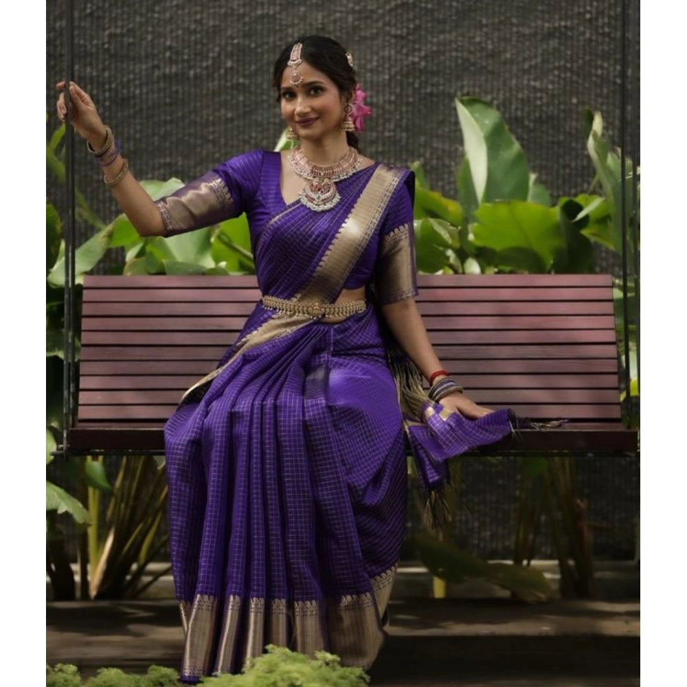 Banarasi Silk Printed Saree With Unstitched Blouse 5.5Mtr (Purple)