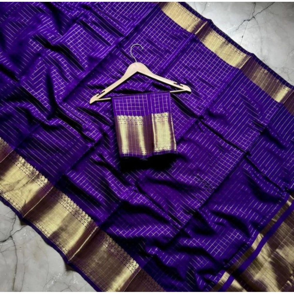 Banarasi Silk Printed Saree With Unstitched Blouse 5.5Mtr (Purple)