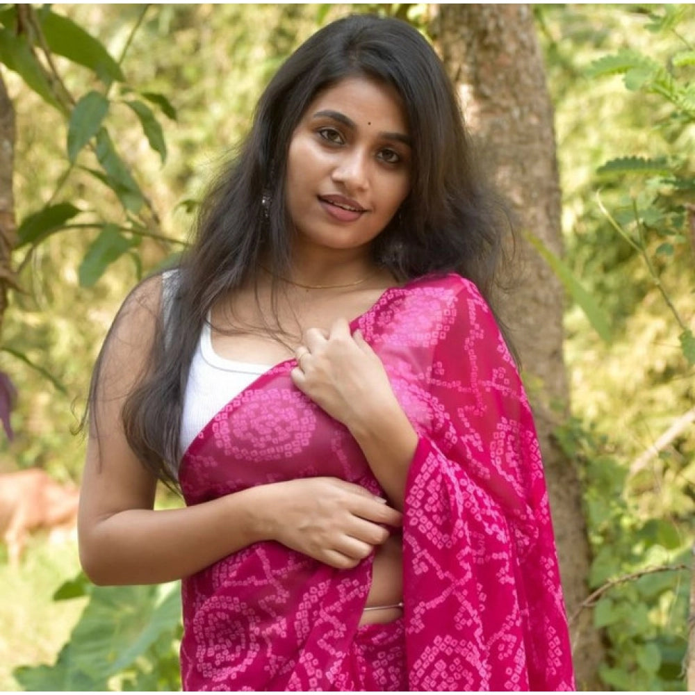 Georgette Printed Saree With Unstitched Blouse 5.5Mtr (Pink)