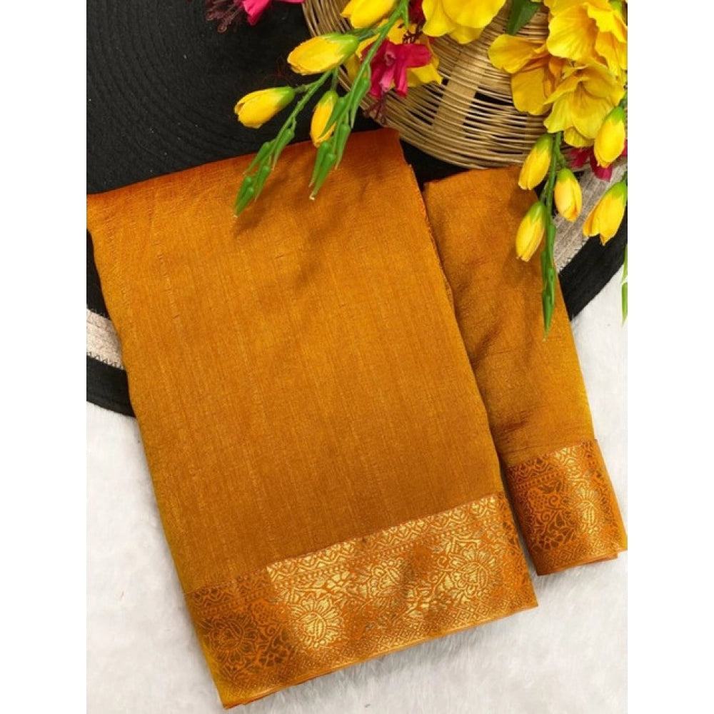 Vichitra Silk Printed Saree With Unstitched Blouse 5.5Mtr (Mustard)