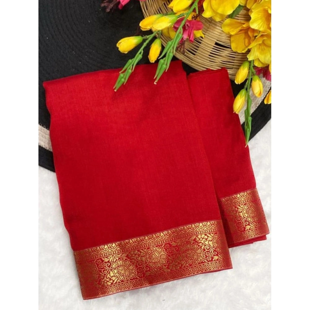 Vichitra Silk Printed Saree With Unstitched Blouse 5.5Mtr (Mustard)